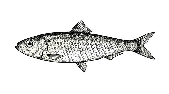 Hand drawn illustration of a herring fish isolated on transparent background