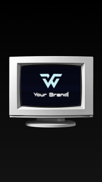 Vertical Retro Computer Monitor Logo Reveal &ndash; Old CRT Screen Brand Intro for Nostalgic Short-Form Video