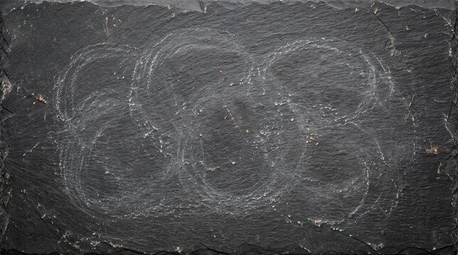 Dark natural slate stone background with abstract faint white chalk marks and textured surface