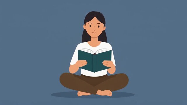 Cartoon Person Sitting Comfortably on Floor Reading Open Book