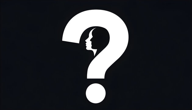 Question mark forming human profiles silhouette on black