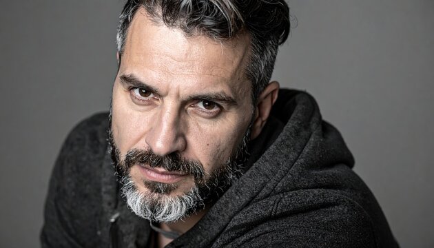 Portrait of a white adult man with beard and short styled hair, professional natural lifestyle photography