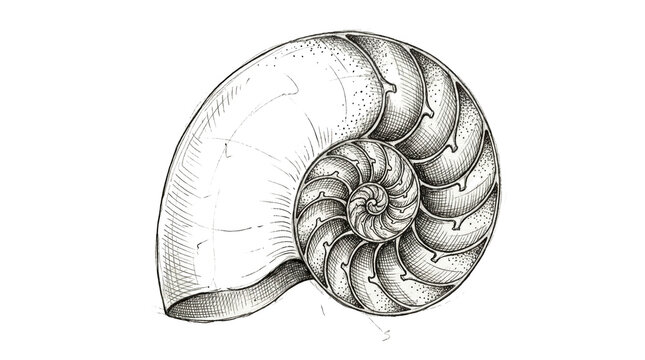 Handdrawn illustration of a nautilus shell isolated on transparent background