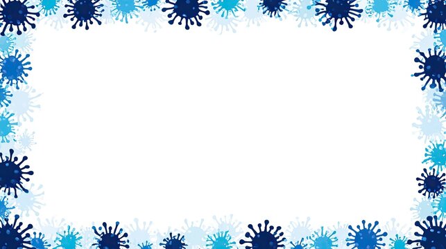 Decorative border of blue viruses on a white background