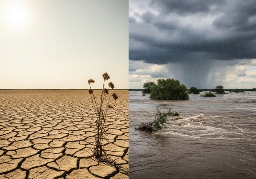 Extreme weather conditions: drought and flood in one frame