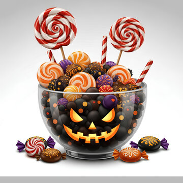 Festive Halloween Candy Bowl with Jack O Lantern Design.