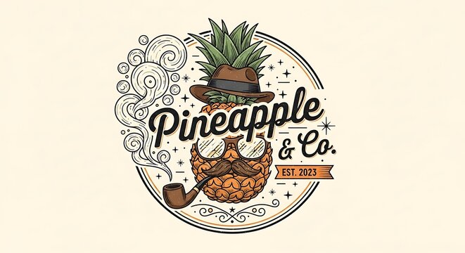 Vintage style logo design with a stylish pineapple character