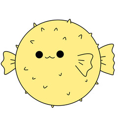 Cute yellow pufferfish with spiky texture and smiling eyes © iJstock