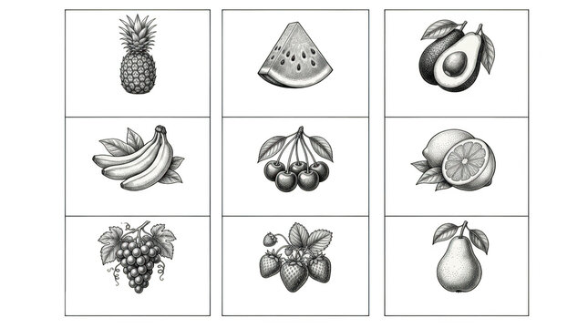 Set of vintage style hand drawn fruit illustrations isolated on transparent background
