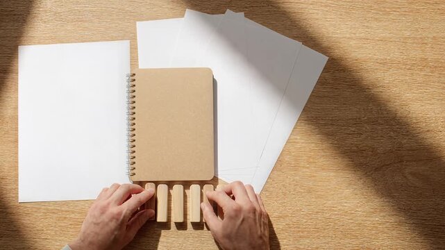 Person interacting with blank spiral notebook on desk