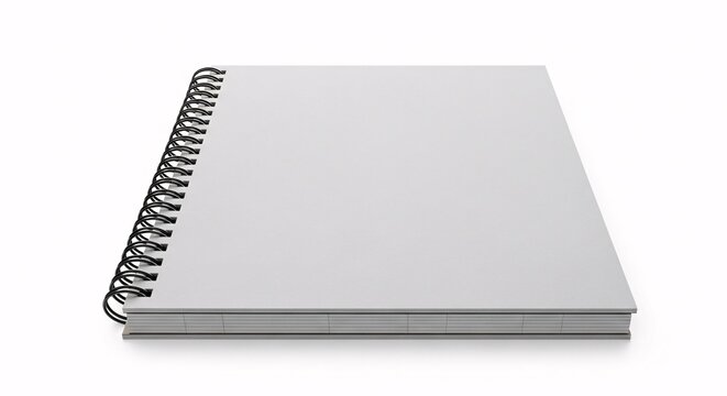 Blank spiral notebook on white background