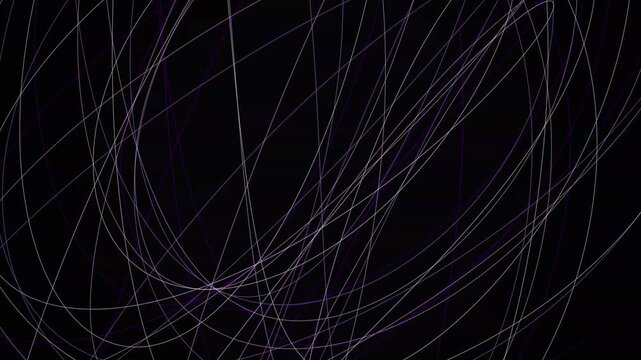 Abstract purple and white light trails in a rhythmic circular motion on black