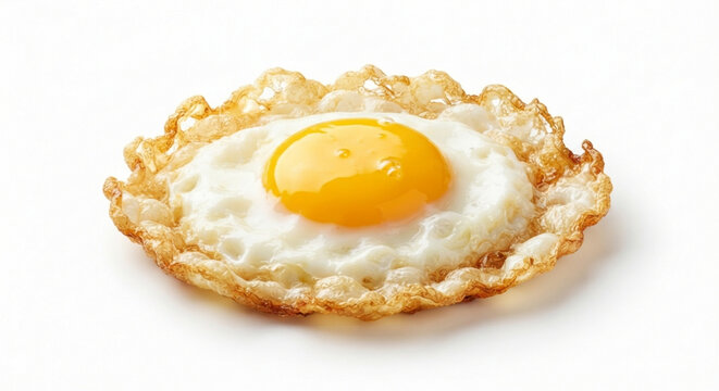 Crispy fried egg with bright yellow yolk, isolated on transparent background
