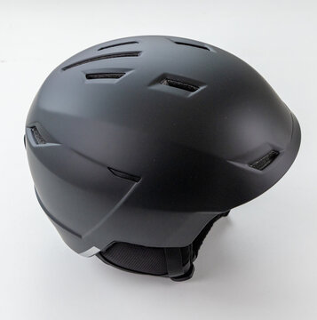 Matte Black Ski Snowboard Helmet on White Background Studio Shot