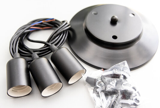 Modern Black Pendant Lighting Kit with Three Lamp Holders and Hardware