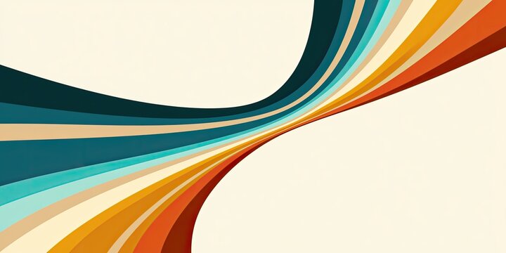 Retro-style abstract with swooping colorful stripes on cream background
