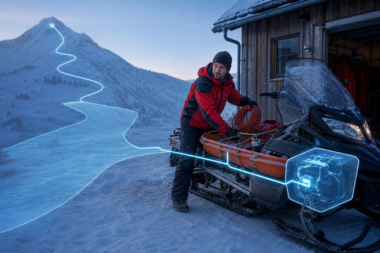 Mountain patrol worker loading rescue gear