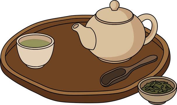 Traditional Korean Tea Ceremony Tray Set Vector 다도 세트 일러스트