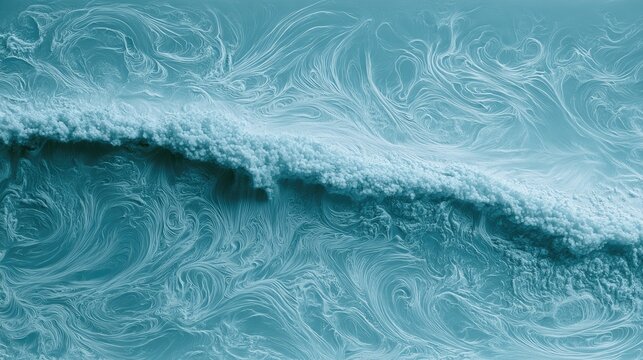 Ethereal wave crest with swirling blue currents in an abstract ocean flow