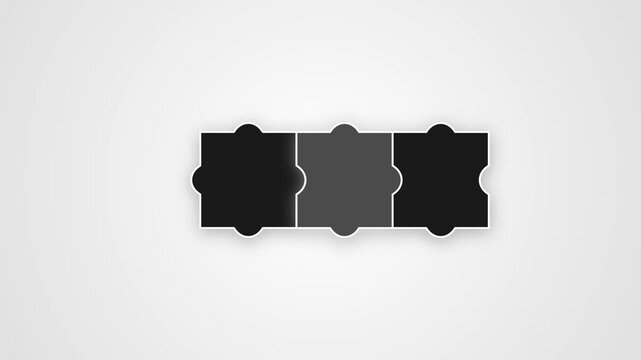 Three interlocking puzzle pieces in black, dark gray, and charcoal tones