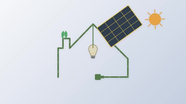 Sustainable energy concept with solar panel, wind turbine, and light bulb icons