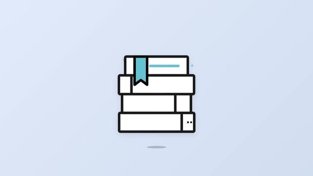 Books stacked with stationery icons, minimalist design showing paper, clipboard, and documents