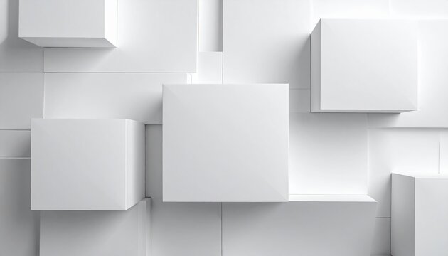 Abstract white geometric background with three-dimensional square shapes