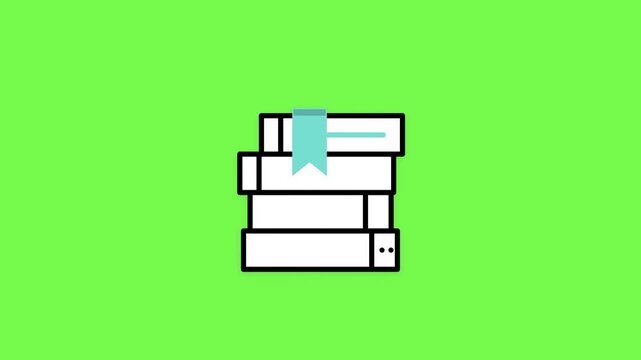 Stack of open and closed books with bookmarks and pages, simple educational icons