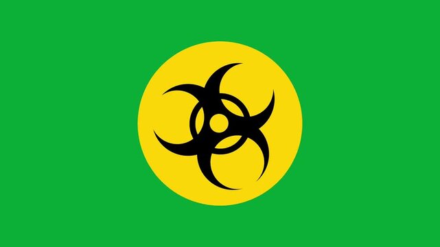 Animated biohazard symbol warning sign on green screen background video