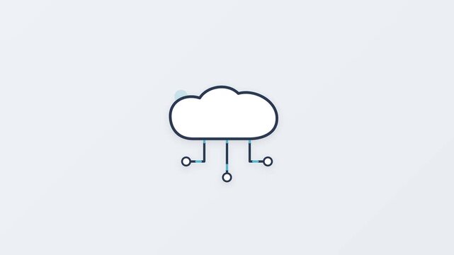 Cloud Computing Network Animation with Connected Cloud and Digital Nodes for Cloud Technology, Data Storage, Internet Services and IT Infrastructure