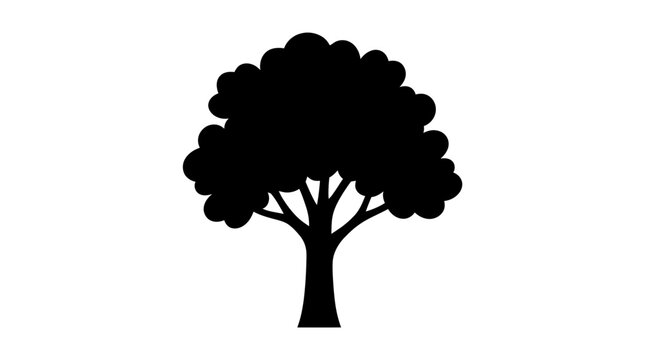 Cad tree line Tree vector icon, simple black leafy tree silhouettes, natural wood trunk illustration, graphic design element for landscape and nature concepts vactor