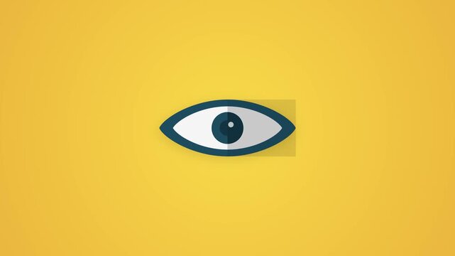 Single stylized eye with blue iris and white highlight on a bright yellow field