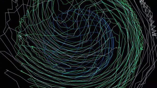 Vibrant cyan and green abstract wireframe network on solid dark black background texture