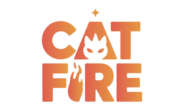 Cat fire text logo vector illustration isolated on white background