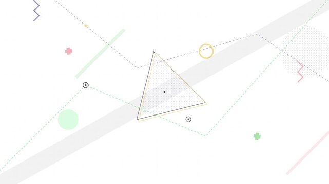 Geometric triangular shapes with thin line outlines and small circular accents