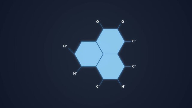 Hexagon molecule diagram with interconnected nodes and labels
