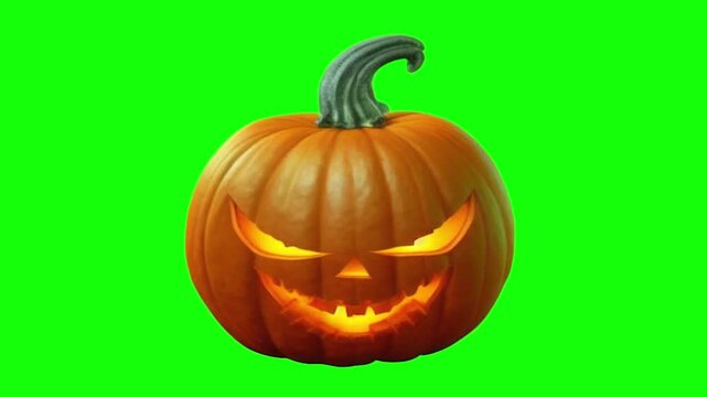 Spooky Halloween jack o lantern glowing pumpkin on green screen background video