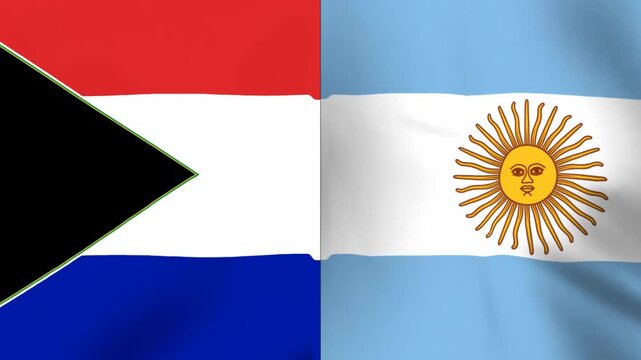 A close up of two flags from the nations of Saba and Argentina displayed side by side