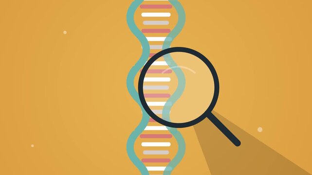DNA Double Helix with Magnifying Glass for Genetic Research, Molecular Biology, Genomic Analysis and Scientific Investigation