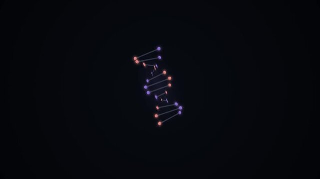 DNA Helix Animation with Purple and Pink Glowing Molecular Connections on Dark Background, Genetics, Biotechnology and Scientific Research Concept