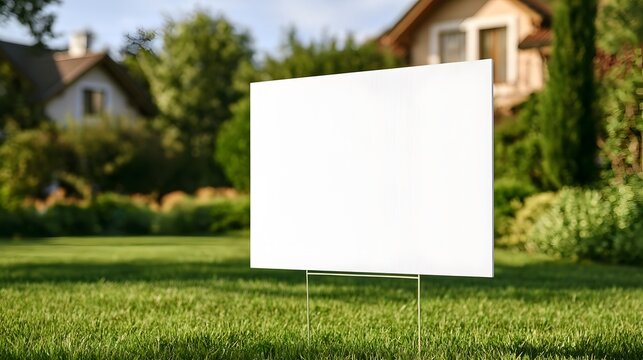 Blank corrugated yard sign isolated. Real estate mockup.