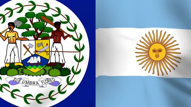 National flags of Belize and Argentina side by side concept showing diplomatic relations between the two countries