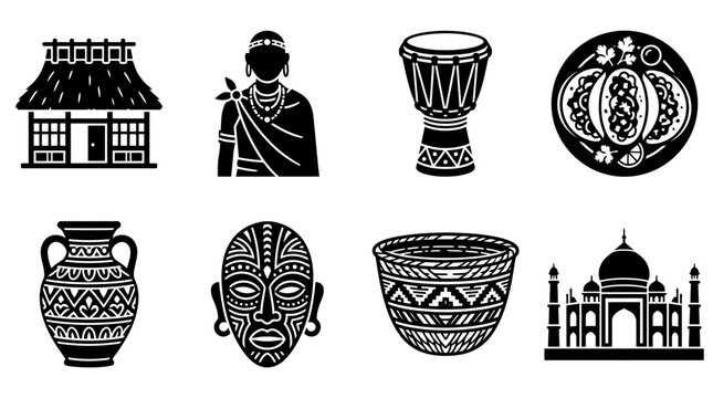 Set of cultural heritage and tribal ethnic icons