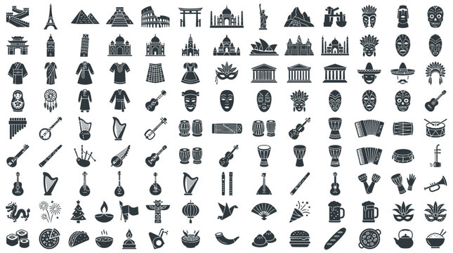 Collection of global cultural icons and symbols