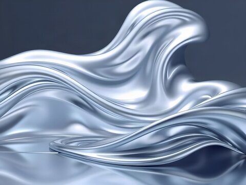 Platinum Chrome Liquid Metal Waves with Icy Blue Reflections Abstract Background