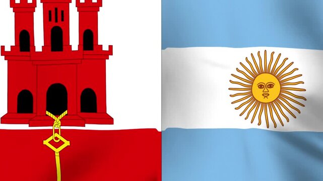 National flags of gibraltar and argentina shown side by side as symbolic representation of international diplomatic relations