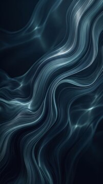 Abstract flowing dark blue and teal waves with luminous reflections creating a mysterious and elegant background texture.