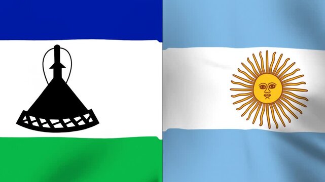 National flags of Lesotho and Argentina waving side by side in a conceptual international diplomatic partnership representation