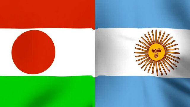 National flags of niger and argentina waving together side by side