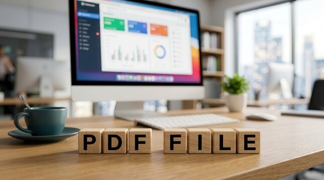 Concept of PDF file format for business paperwork and document attachment sending